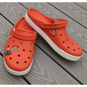 Orange Cream Cycle Crocs With Mario And Lego Characters Men's 9  Women's 11
